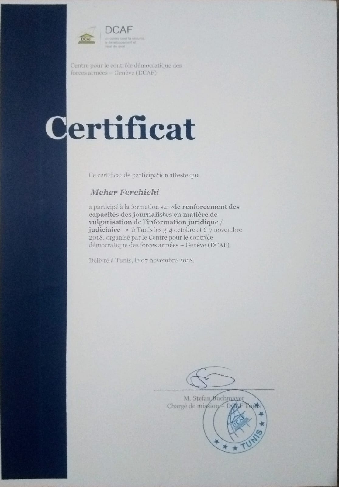 Certification DCAF
